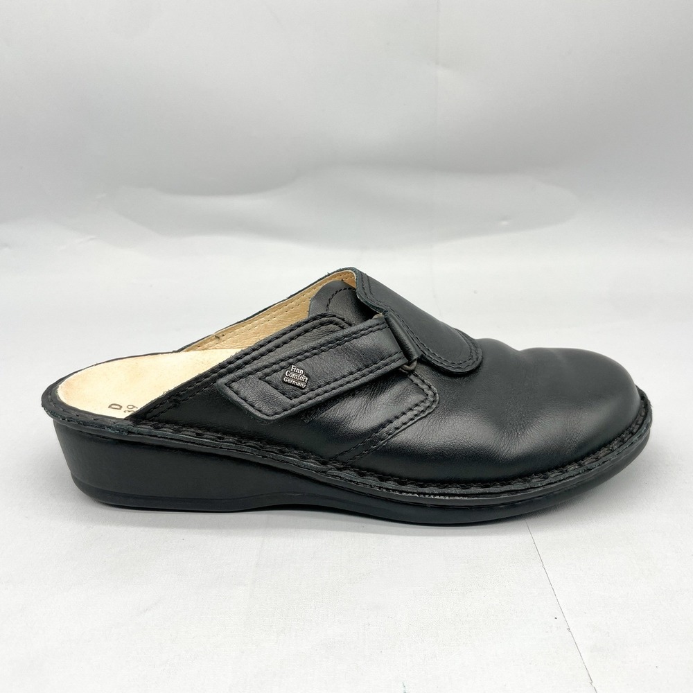 Finn Comfort Womens 39D 8.5 Venedig Mule Clogs Black Leather SlipOn Shoe Classic